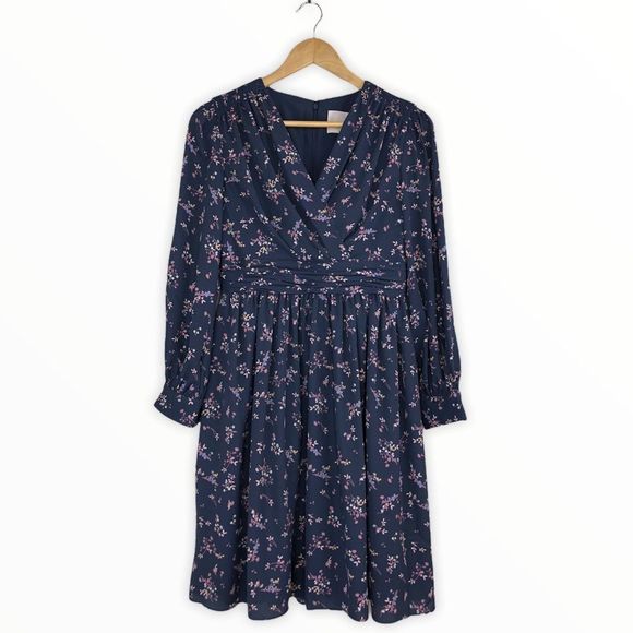 Gal Meets Glam Nanette Blue Floral Fit & Flare Long Sleeve Dress NWT size 4P - Picture 3 of 13